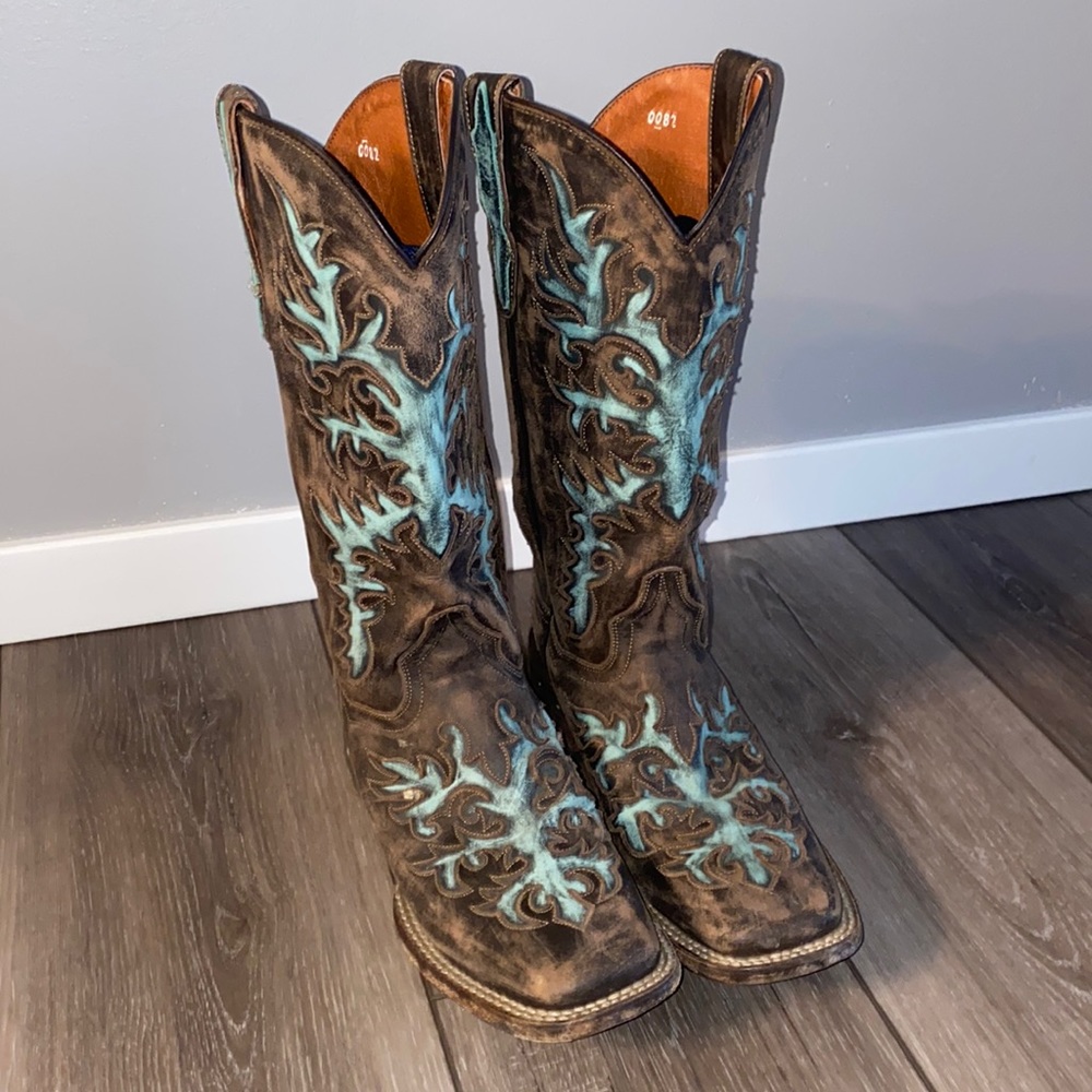 Dan Post ToucheII Turquoise and Brown Square Toe Boot